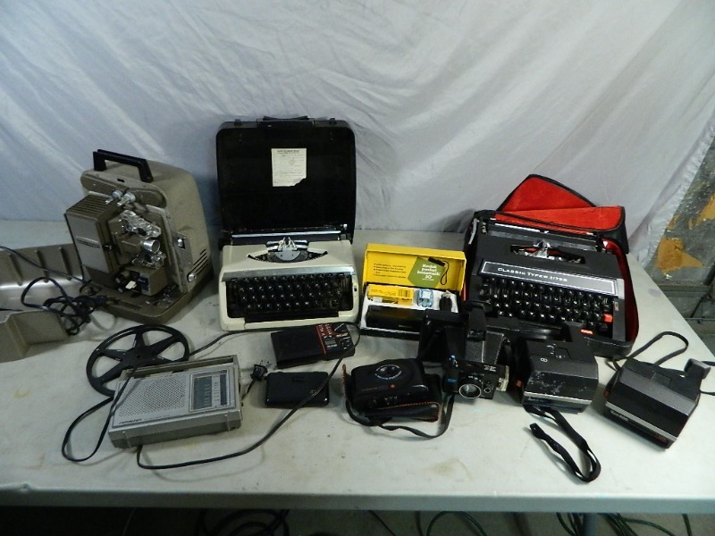 Vintage Cameras, Typewriters, Projector, Etc