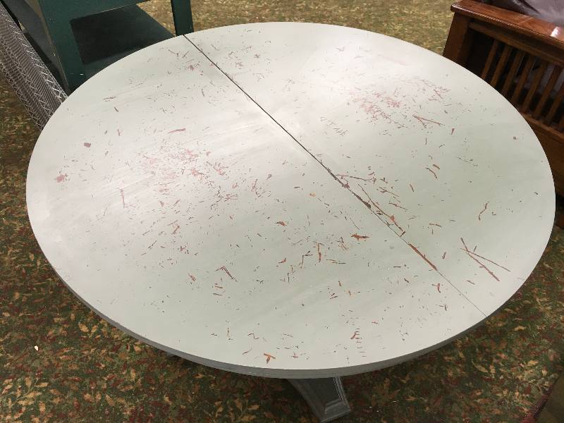 Distressed Pedestal Round Table