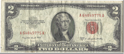 1953 B Federal Note Two Dollar Bill