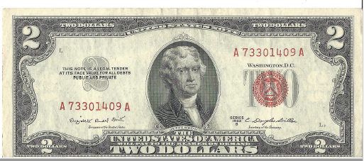 1953 B Federal Note Two Dollar Bill - Crisp