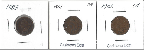 Three Different Indian Pennies - 1888, 1901, & 1902