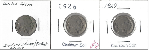 Three Different Buffalo Nickels - 1923, 1926, & 1929