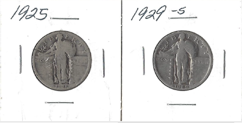 Two Standing Liberty Quarters - 1925 & 1929-S
