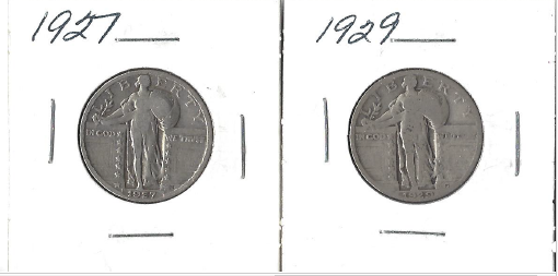 Two Standing Liberty Quarters - 1927 & 1929