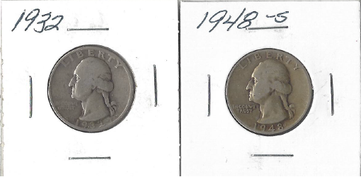 Two Washington Quarters - 1932 & 1948-S