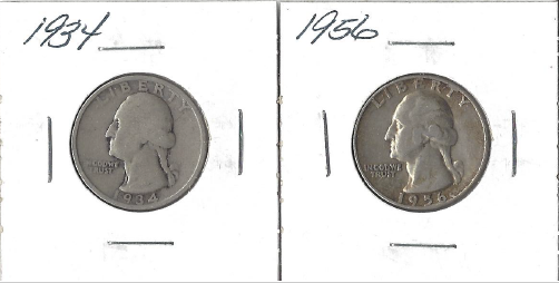 Two Washington Quarters - 1934 & 1956