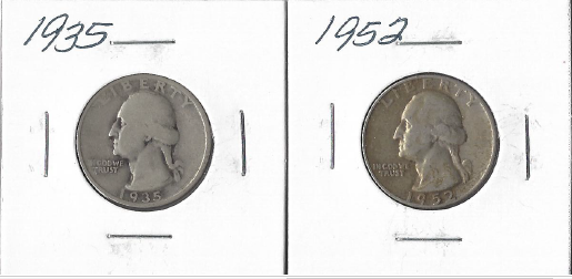 Two Washington Quarters - 1935 & 1952