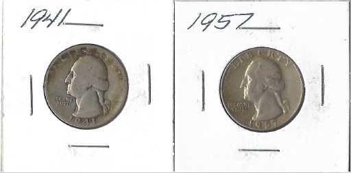 Two Washington Quarters - 1941 & 1957
