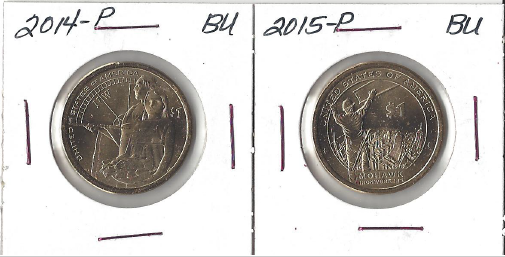Two Native American Dollars - 2014-P & 2015-P