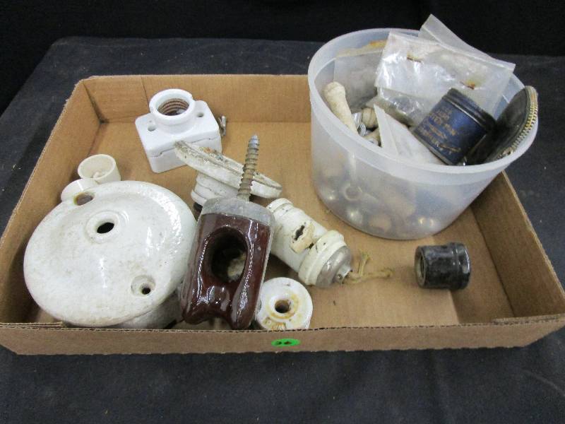 Old Porcelein Pieces, Cotter Pin Can, Horse Bit, Door Knobs