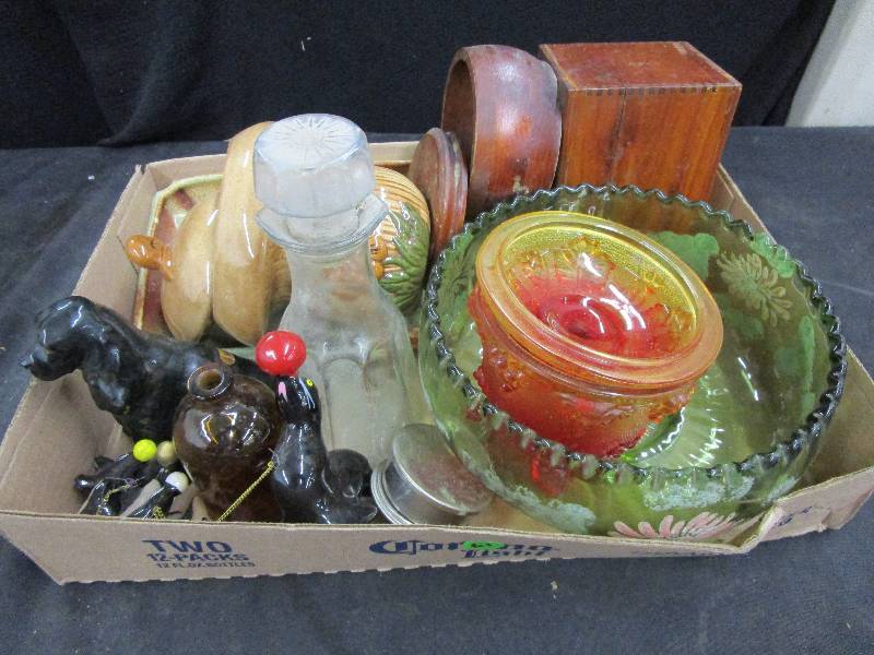 Glassware and Wood Bowl and Box
