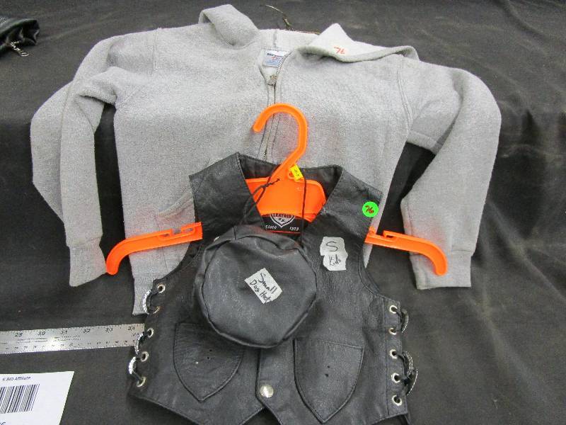 Size Small Kids Leather vVest and Small Leather DOG Hat and Sweatshirt