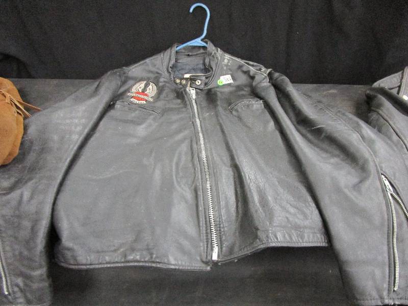 Leather Coat with Patches Sz 52 Needs some love