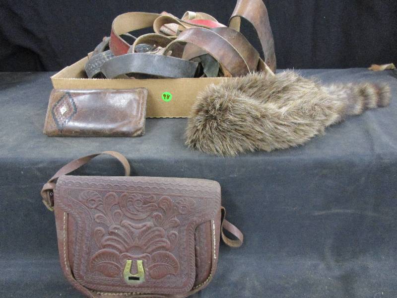 Leather Bets, Coon Cap, Leather Purse and Leather Billfold
