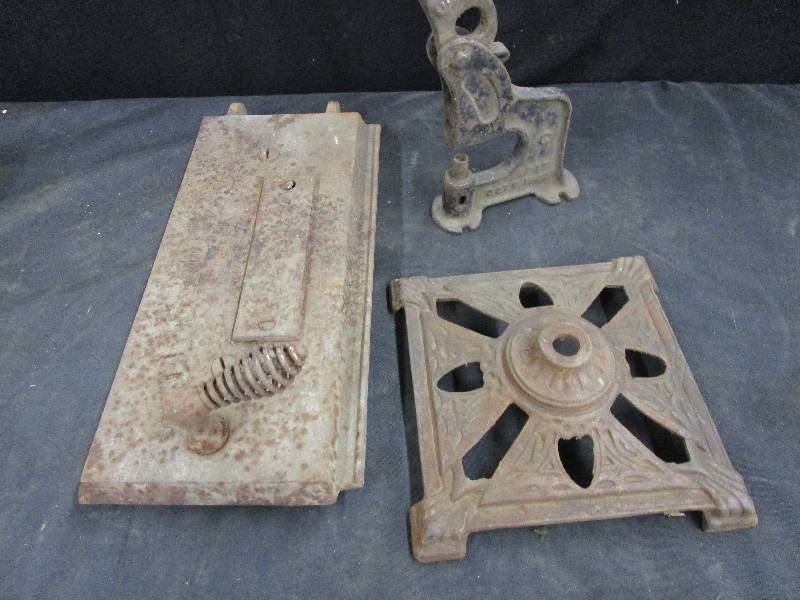 Old Heavy Duty Cast Iron Stove Door, Press and Decorative Lamp Bottom