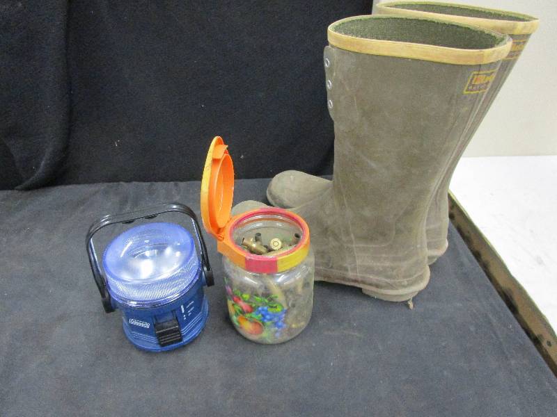 Size 10 or 11 Mud Boots, Light, Brass Bullet Casings