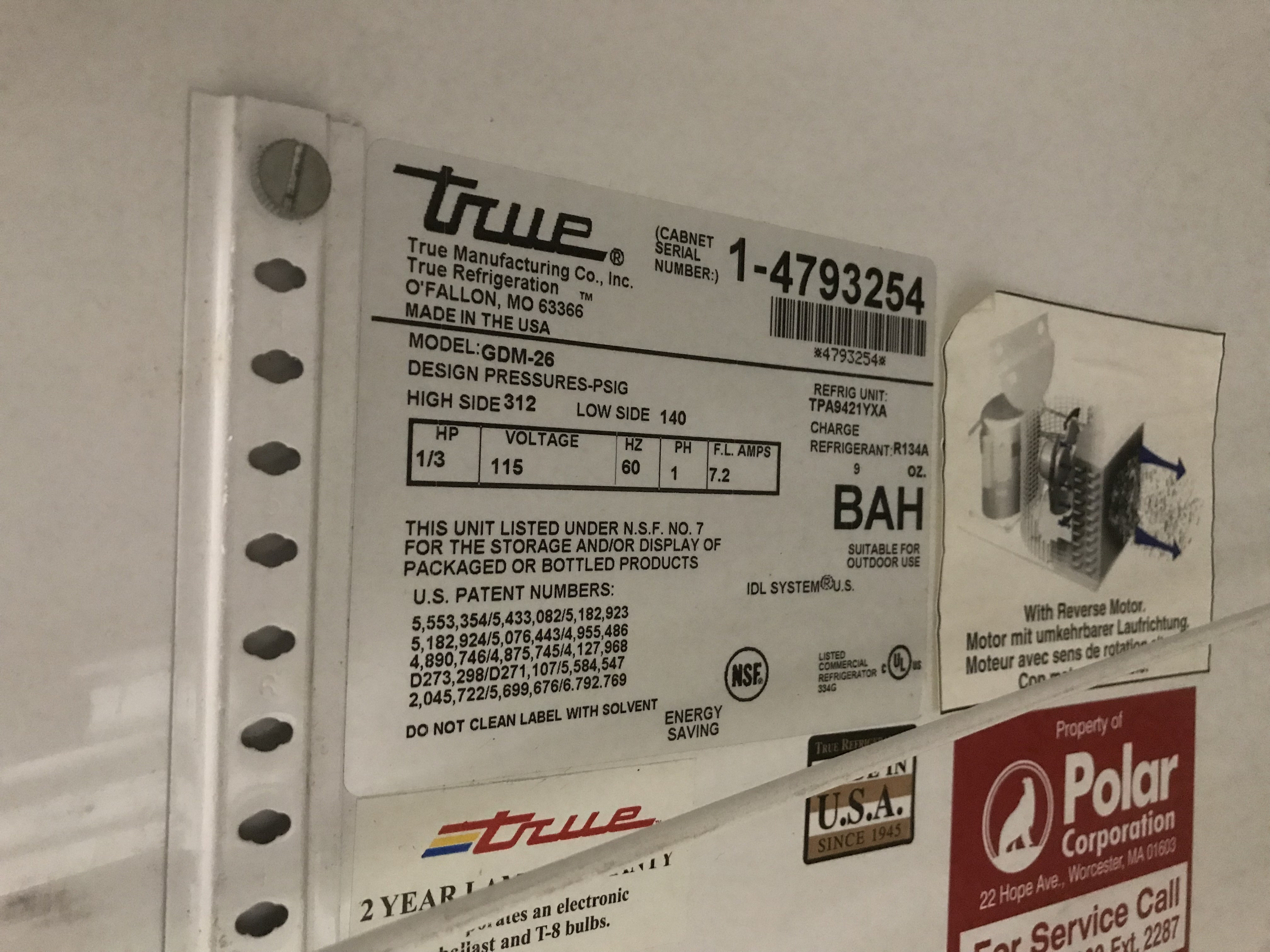 lot 27 image: True, Mod #GDM-26, glass door commercial refrigerator,  Runs Cools