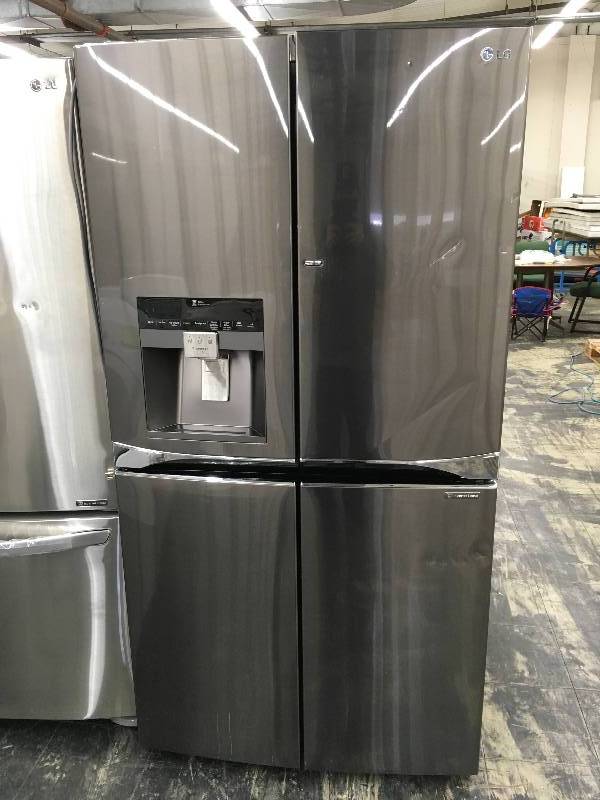 lot 303 image: LG Black Stainless Steel Series 30 cu. ft. 4-Door Refrigerator with Door-in-Door, Retail $4,299.99