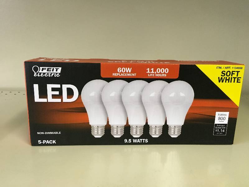lot 327 image: FEIT LED 60W 5PK, Retail $4.99