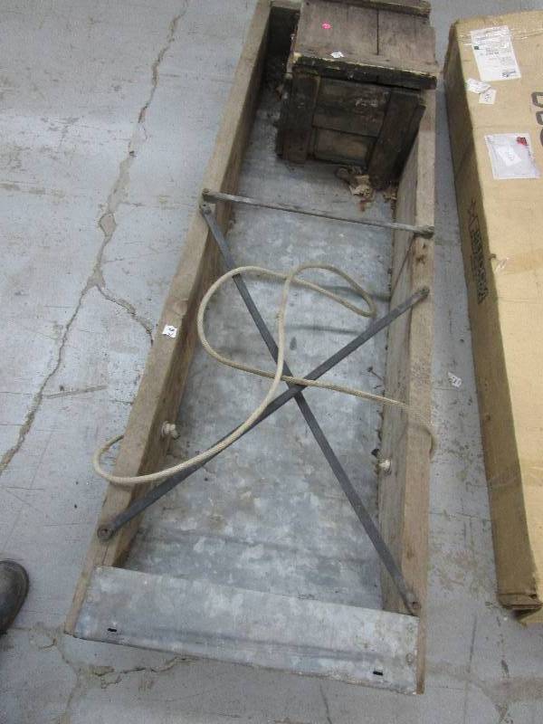 lot 63 image: Vintage Wood Sled with Attached Wooden Box - 63 L, 7.5 H & 20 W