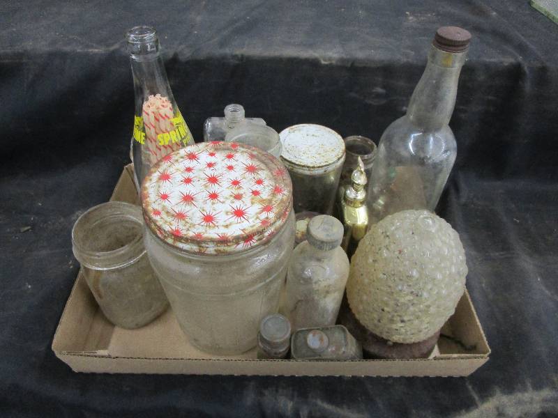 lot 146 image: Bottles, Jars and Light Fixture