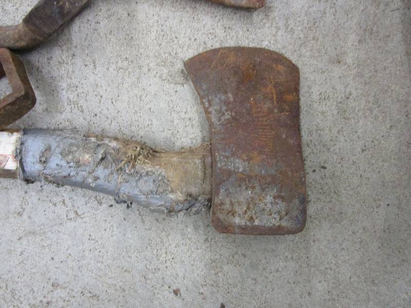 lot 148 image: Ax, and Misc Rustic Items and Metal Tools