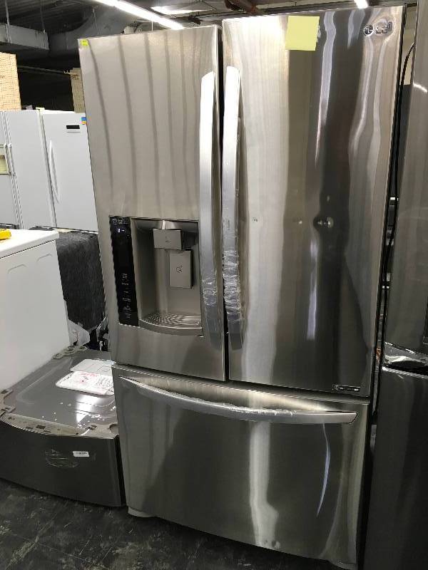 lot 580 image: LG 27 cu. ft. Ultra Capacity 3-Door French Door Refrigerator wSmart Cooling, Retail $2,599.99