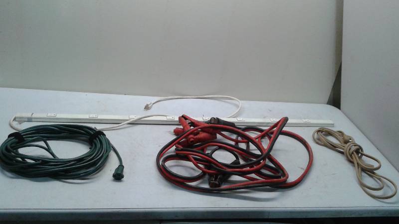 Lot Of Power Cords And A Pair Of Jumper Cables