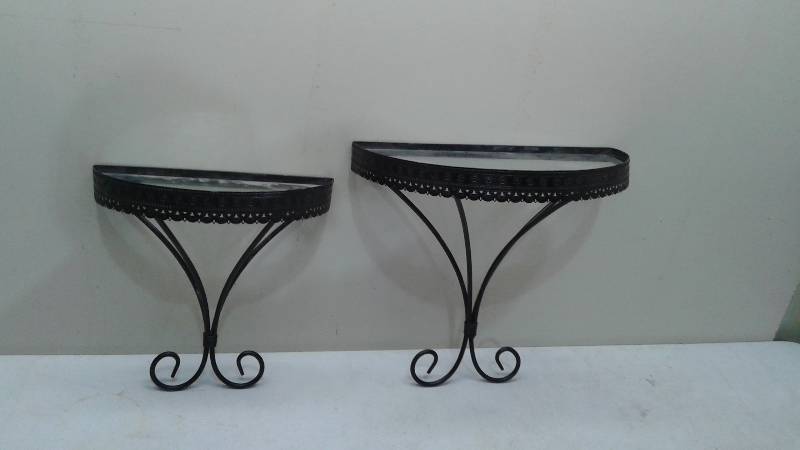 Pair Of Metal And Glass Hanging Shelves