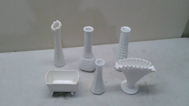 Lot Of Milk Glass Vases