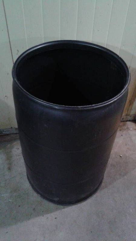 Plastic Drum Barrel With Lid, Used, Empty - Black