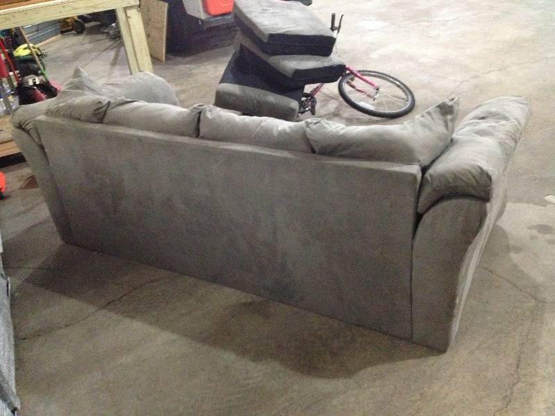 Gray Full Size Micro-Fiber Couch, Good Condition, Some Minor Wear, Small Fade Mark On Arm