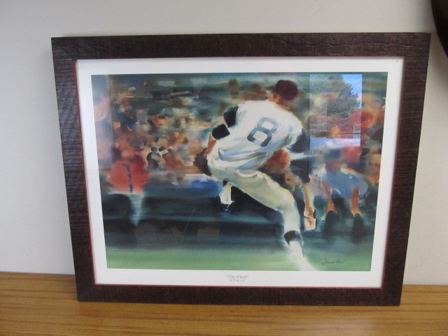 lot 41 image: Framed Signed THE PITCH Baseball Print by Doug Lew