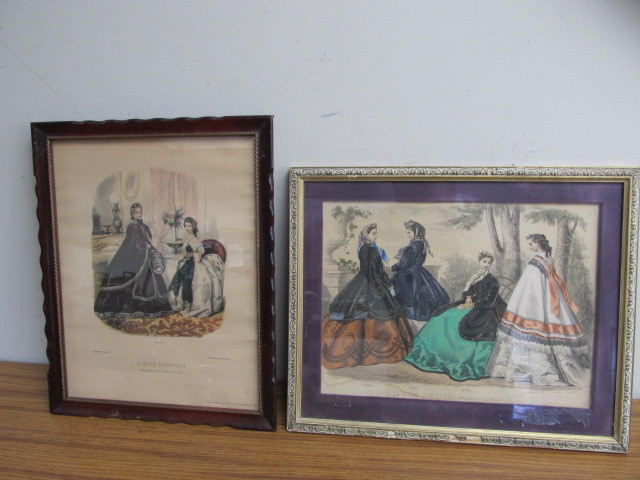 lot 45 image: 2 Antique 19th Century Framed Fashion Prints