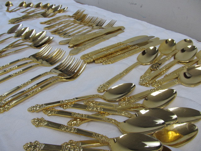 lot 50 image: Large Lot of Assorted Gold Plated Flatware