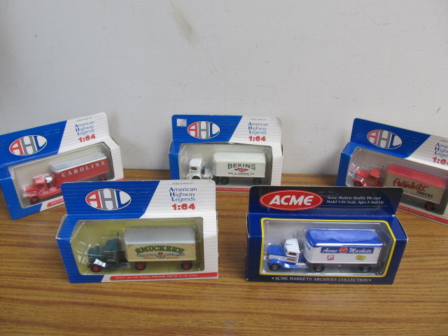 lot 97 image: 5 NIB Diecast Metal Advertising Trucks