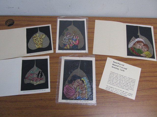 lot 120 image: Vintage Hand Painted Peepal Leaf Paintings