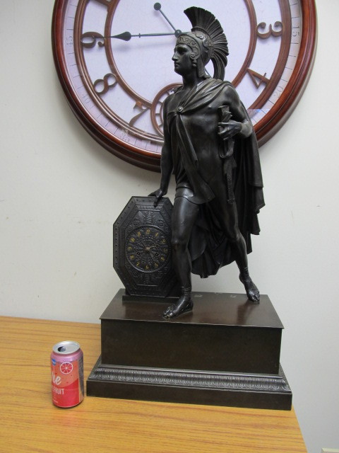 lot 1 image: Monumental Antique 19th Century French Bronze SpartanGreek Soldier Clock