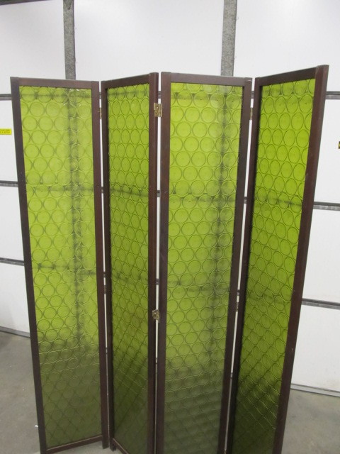 lot 4 image: Vintage Mid Century Green Panel Folding Room Divider Screen 