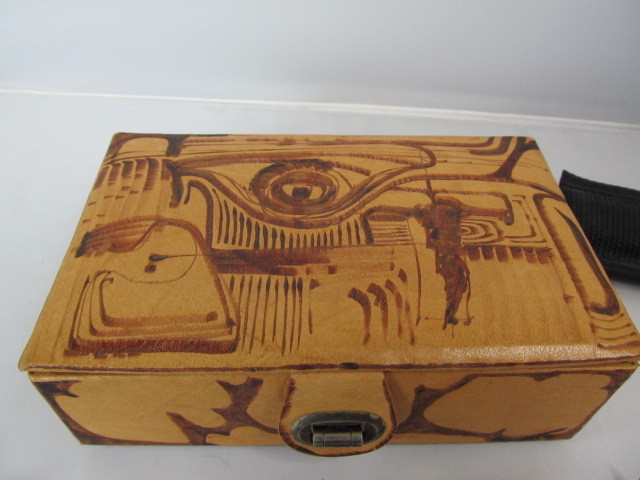 lot 151 image: Vintage Leather Trinket Box wPocket Knives etc