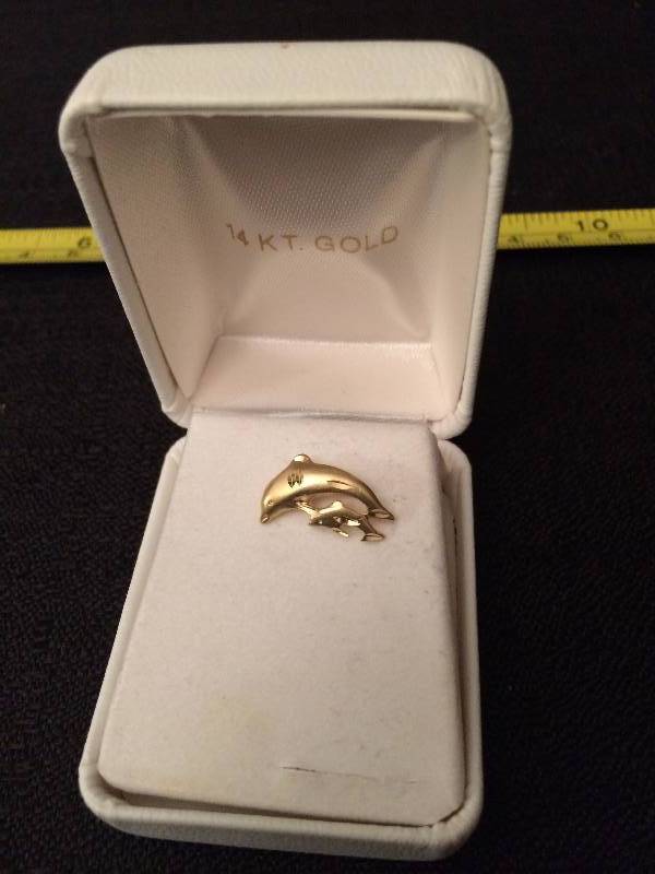 14K Gold Dolphin &amp Baby Pendant