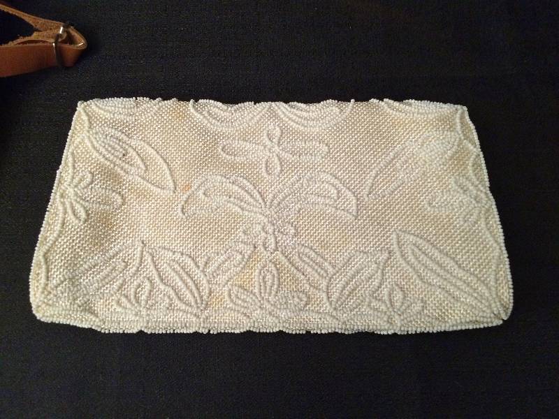 WOW - French Hand Seeded Beaded Vintage Labeled Bass by Josef White Ivory Clutch - Very Nice Condition For Age - Beads Appear All Intact