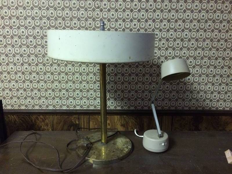 TWO RETRO LAMPS - BOTH WORK - BRASS ONE HAS A LOT OF WEAR AT THE BOTTOM...