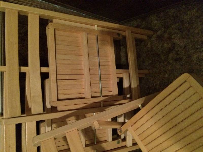 4 VINTAGE OAK SLAT FOLDING CHAIRS LIKE - NEW CONDITION