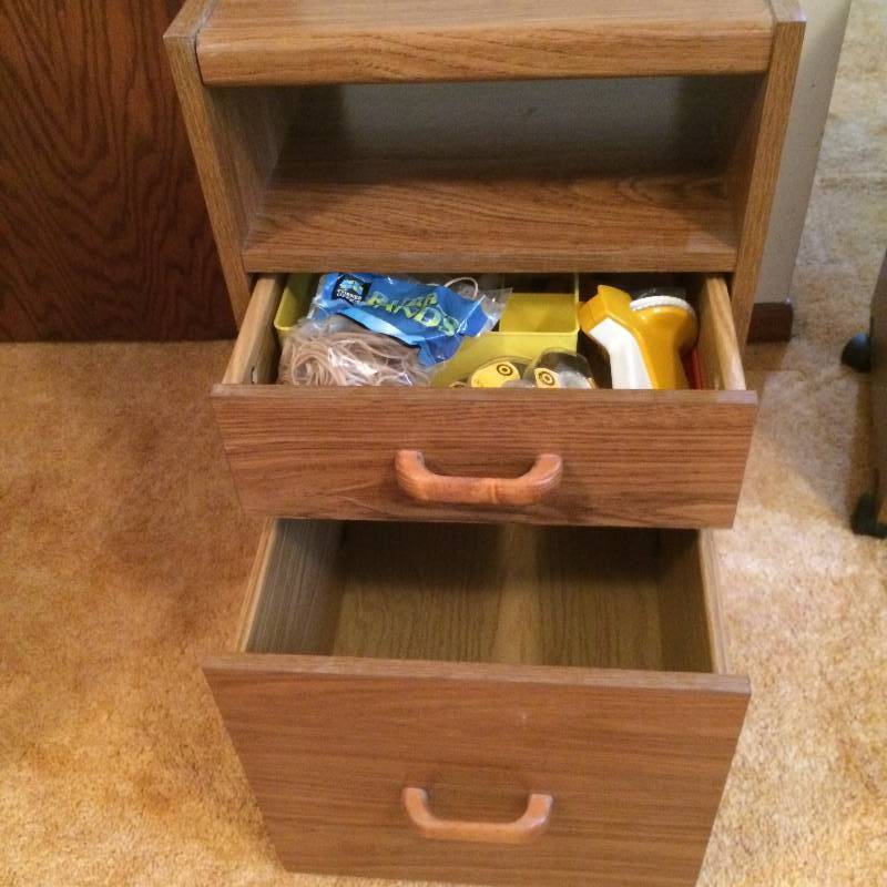 WOOD ROLLING 2 DRAWER FILING CABINET&nbsp- LIKE NEW CONDITION  Other items than the CABINET Not Included