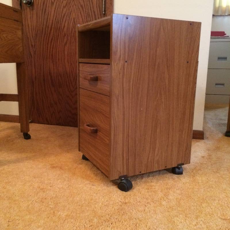 WOOD ROLLING 2 DRAWER FILING CABINET- LIKE NEW CONDITION  Other items than the CABINET Not Included