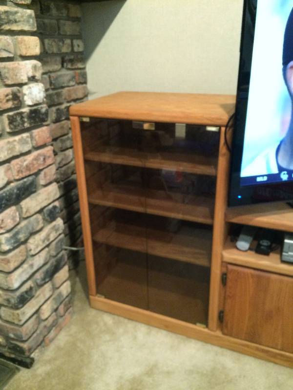 MID MOD ENTERTAINMENT CABINET WITH SMOKE GLASS DOORS - TV AND ELECTRONICS NOT INCLUDED - GREAT CONDITION