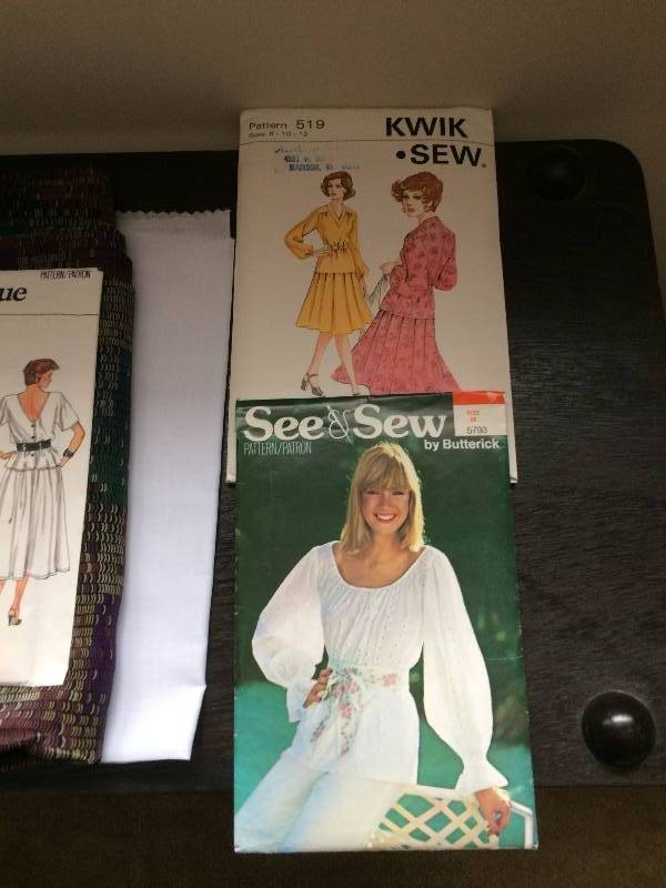 lot 27 image: VINTAGE SEWING PATTERNS - PLUS HAND SELECTED FABRIC FOR SHIRT NEVER CREATED 