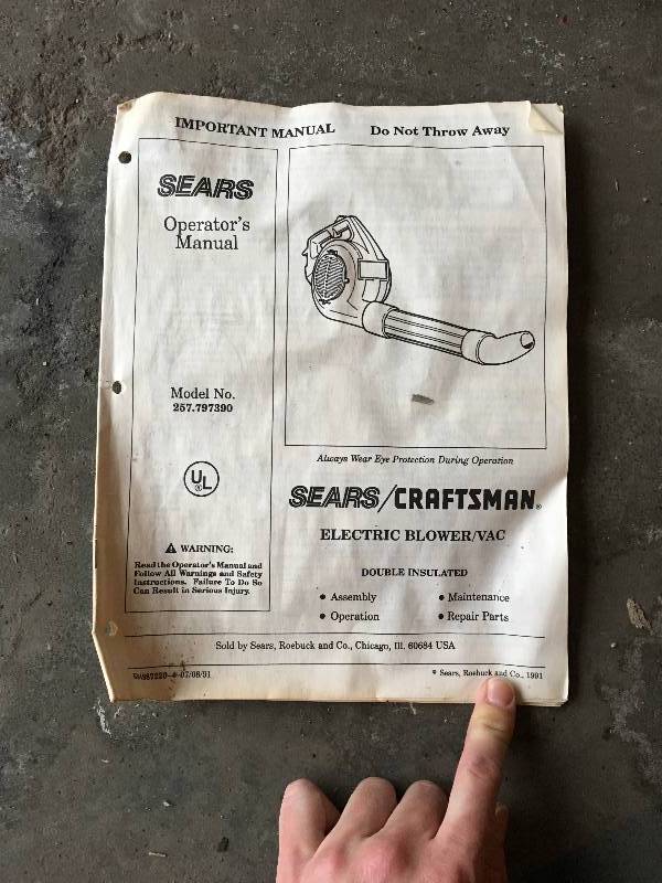 lot 99A image: SEARS BEST CRAFTSMAN VARIABLE SPEED POWER LEAF BLOWER - TESTED WORKING