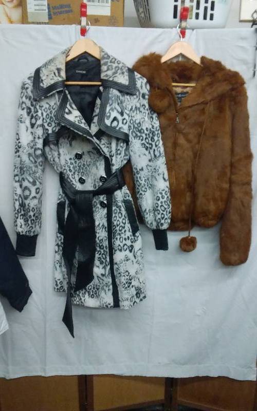 lot 8 image: Genuine Fur Jacket By Knoles & Carter Size L, BEBE Faux Fur Coat